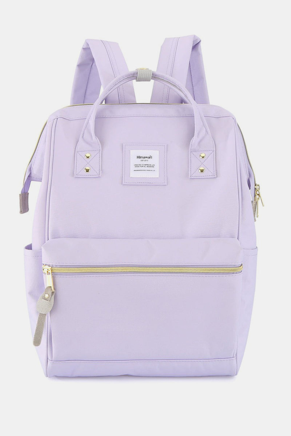 Waterproof Canvas Backpack Bag with Side Pockets - White/Lemon/Taupe