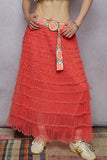 Pearl-Embellished Tiered Ruffle Maxi Skirt