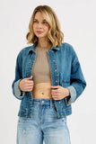Vintage-Inspired Denim Jacket with Cargo Pockets and Adjustable Sleeves