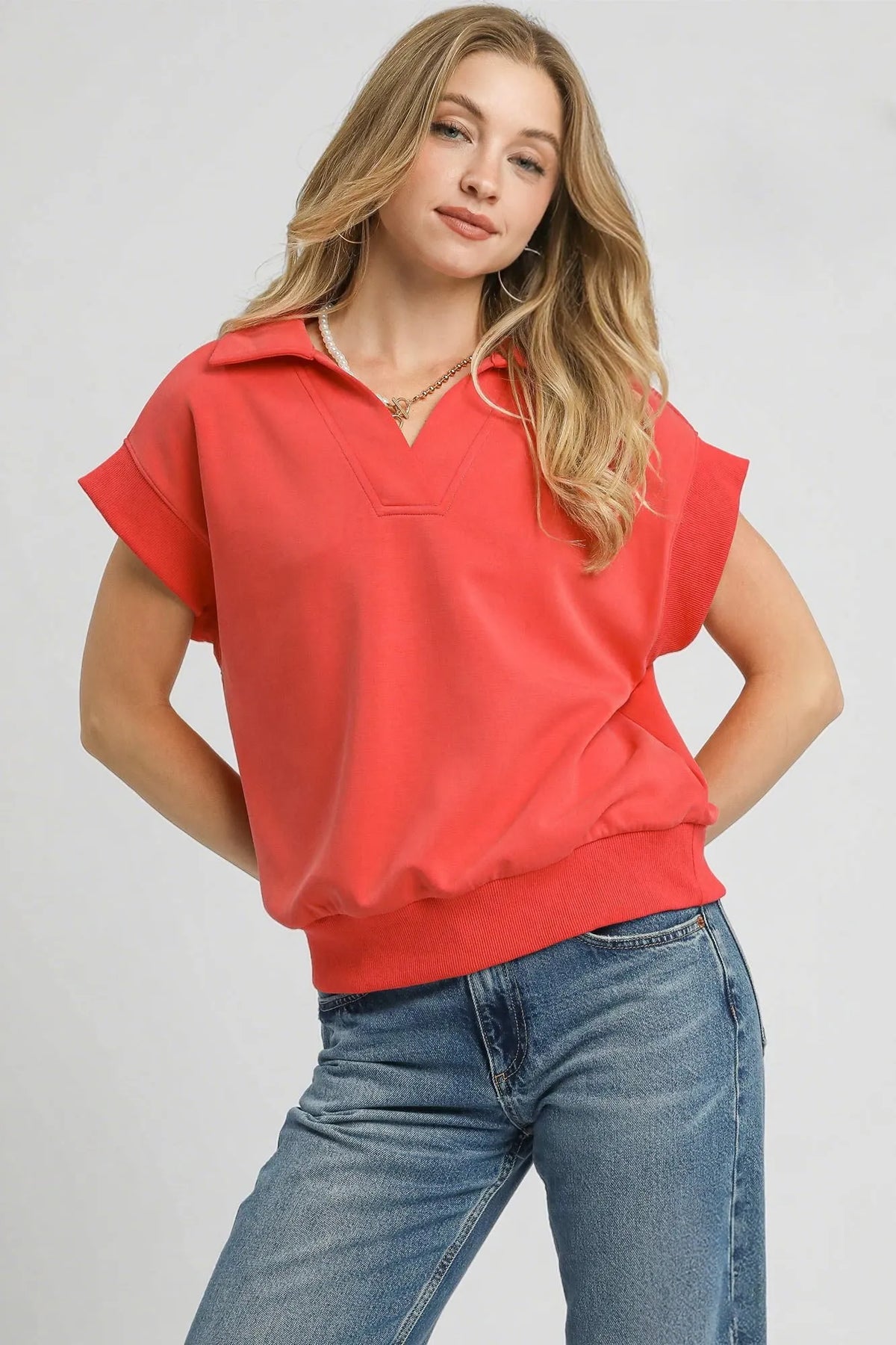 Contemporary Knit Short Sleeve Pullover Hoodie