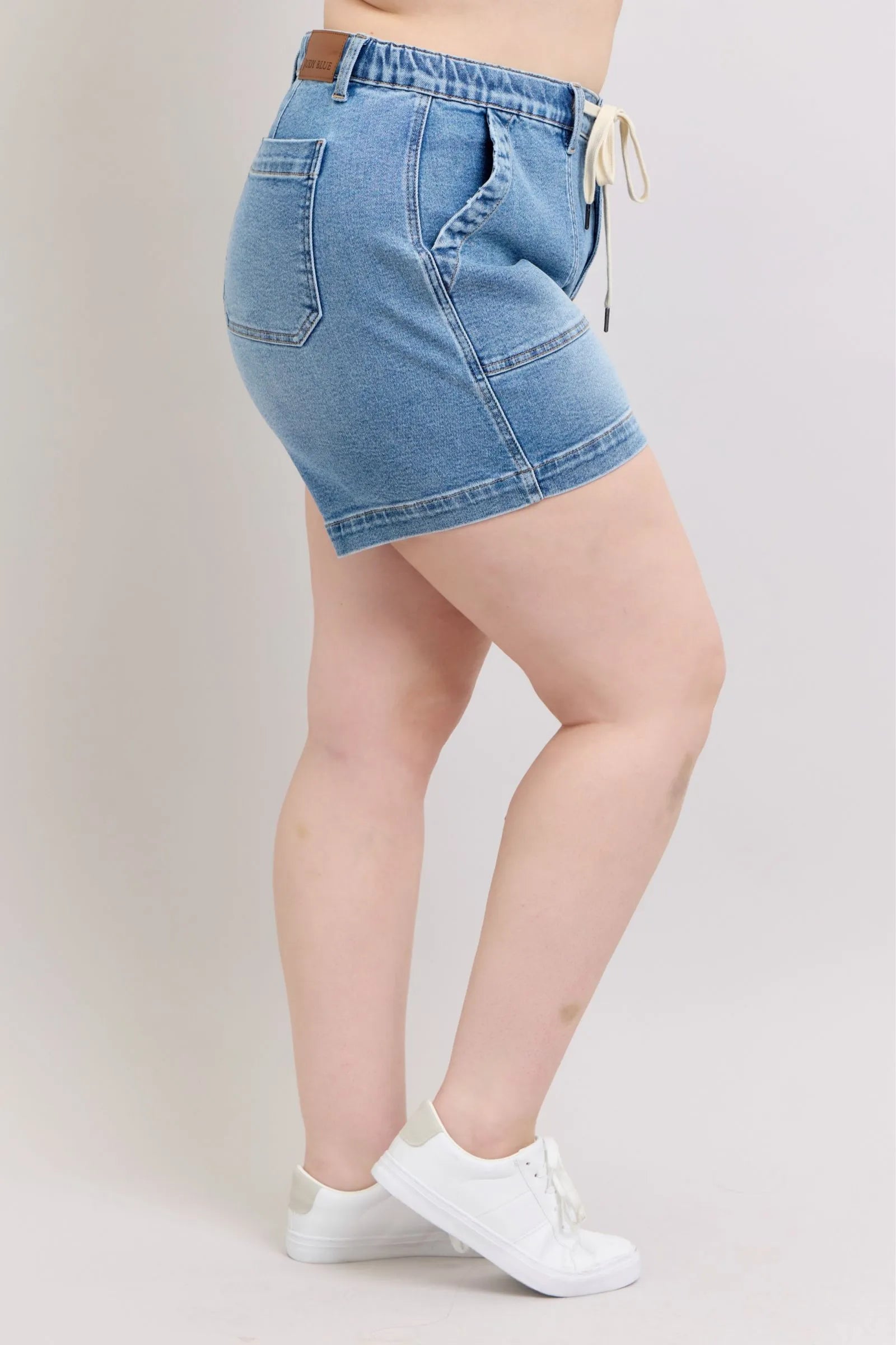 High Waist Vintage Wash Drawstring Denim Shorts