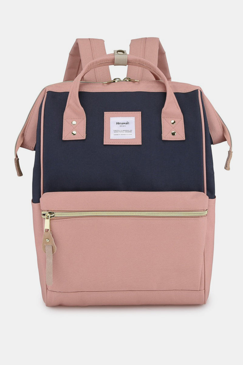 Waterproof Canvas Backpack Bag with Side Pockets - Grey/Navy/Stripe