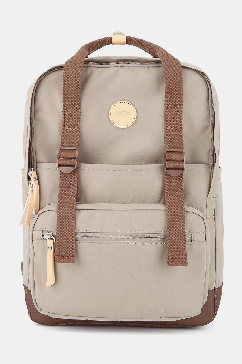 Waterproof Canvas Backpack Bag with Side Pockets - Khaki