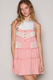 Lace Accent Tiered Denim Pinafore Dress