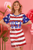 American Flag Theme Usa Print Sequin Dress