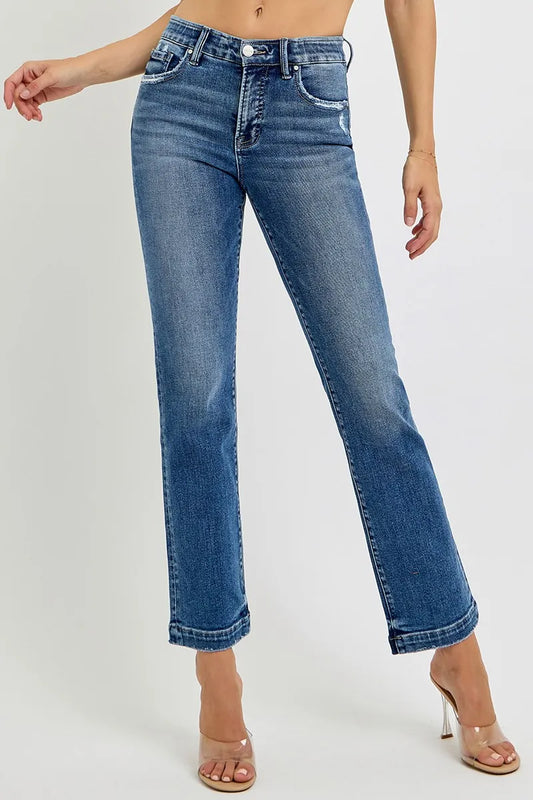 Full Size Mid Rise Elastic Waist Vintage-Inspired Straight Jeans