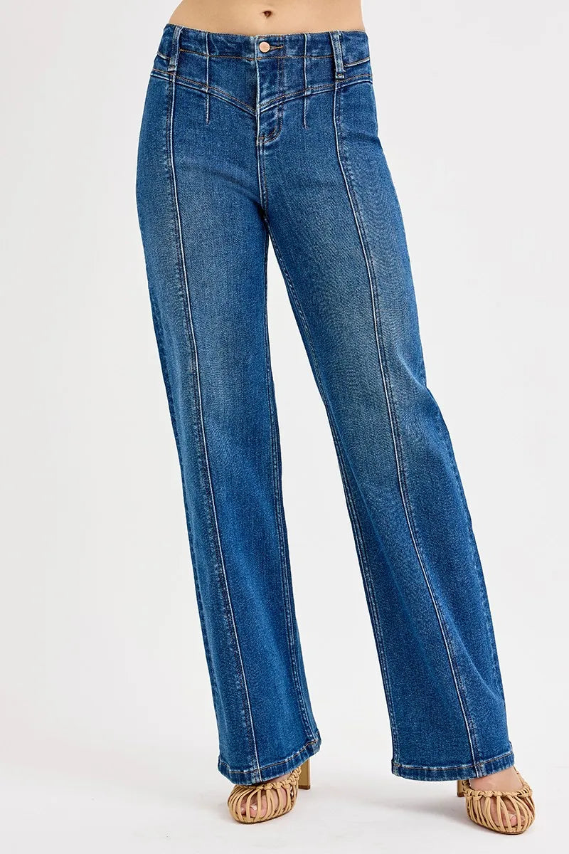 Front Seam High-Waist Denim Pants