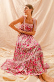 Bohemian Floral Maxi Dress With Adjustable Lace Straps