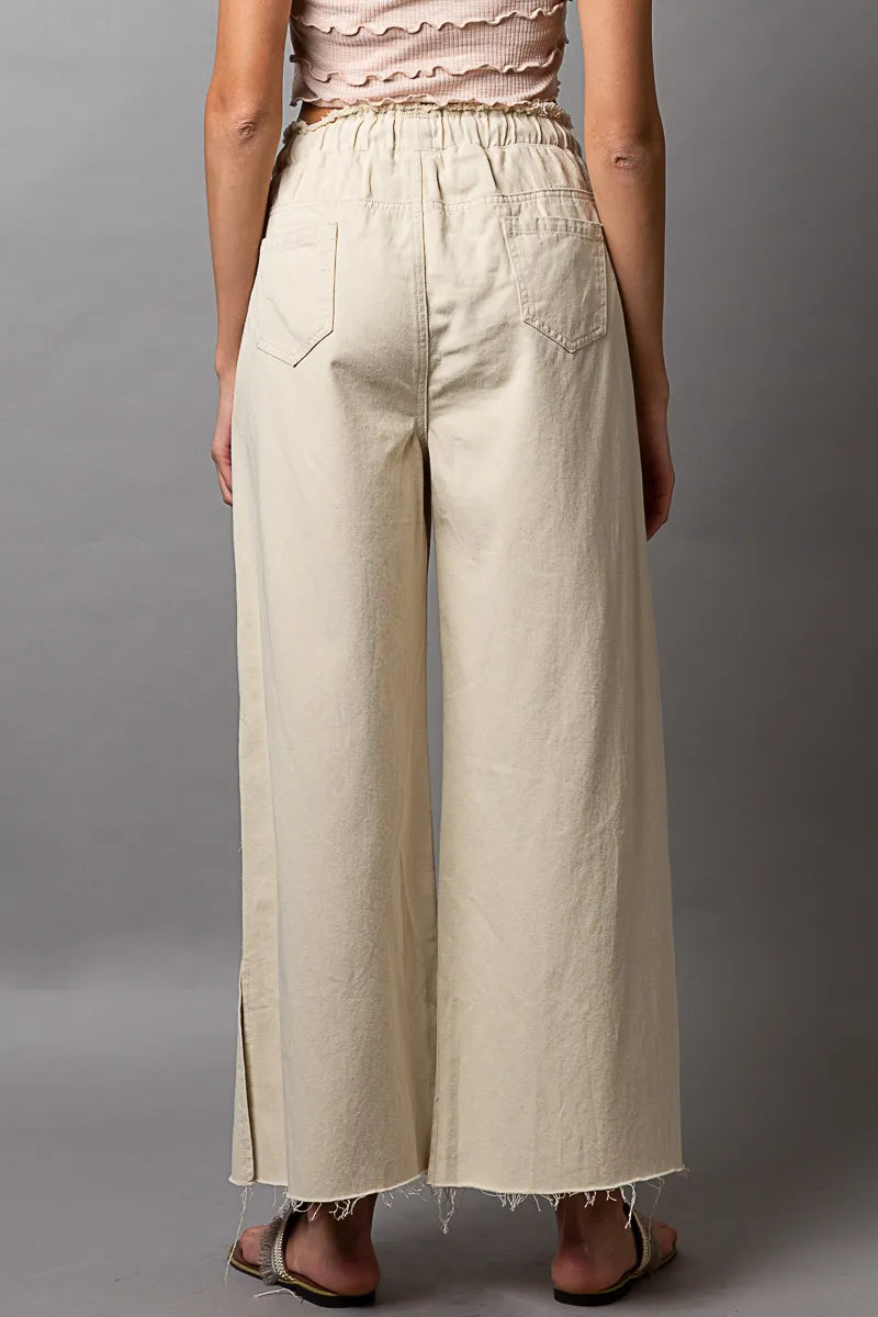 Bohemian Drawstring Distressed Wide-Leg Pants