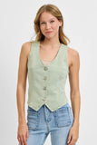 Full Size V Neck Button Down Vest Plus Size
