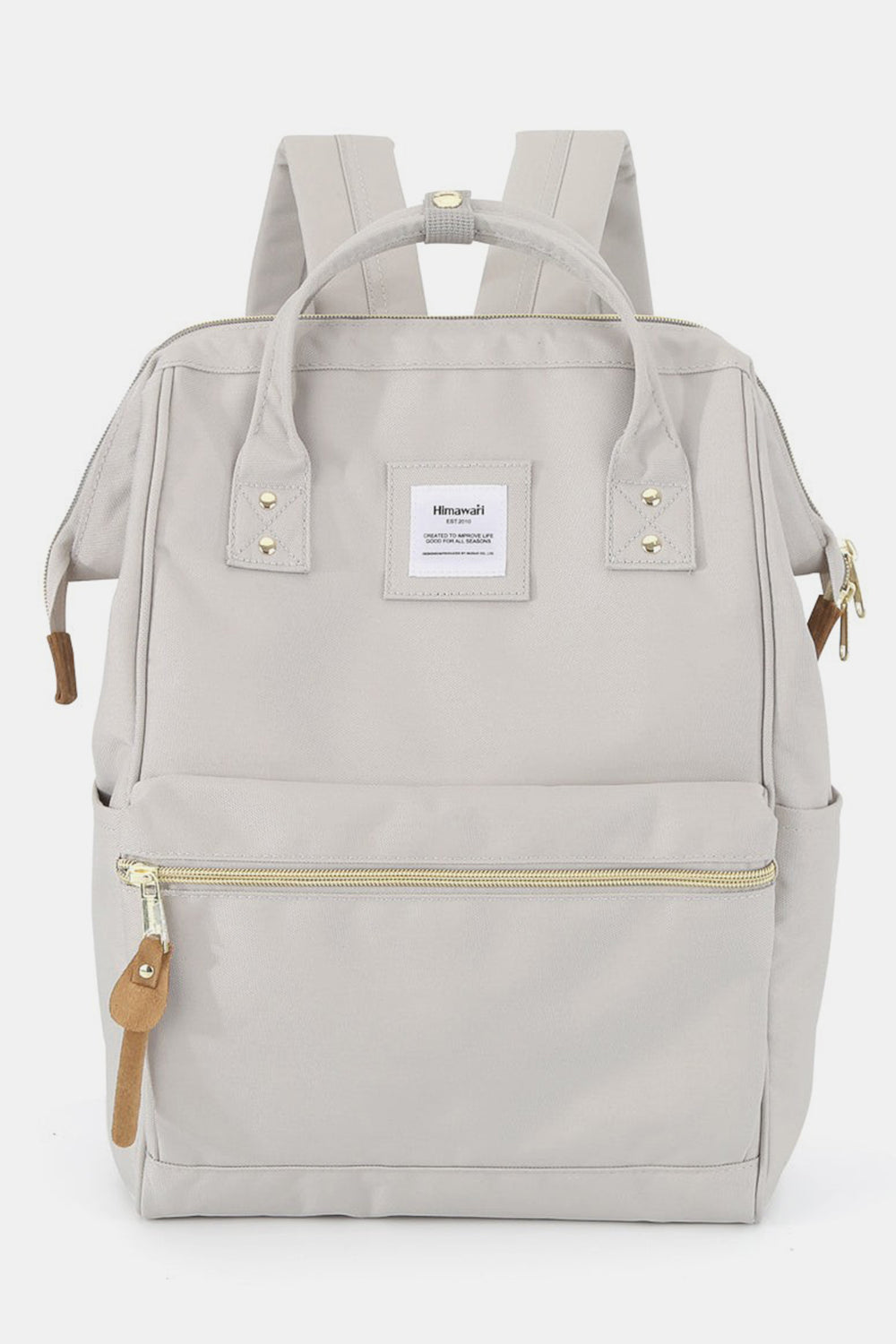 Waterproof Canvas Backpack Bag with Side Pockets - Grey/Mocha