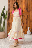 Bohemian Flowy Maxi Dress with Pink Contrast Trim