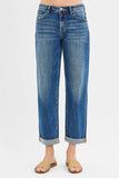 High Waist Classic Cuffed Straight Leg Jeans