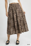 Elastic Waist Leopard Print Midi Skirt