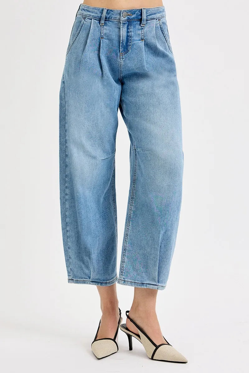 Vintage-Inspired High Waist Cropped Wide Leg Jeans