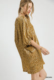 Shimmering Leopard V-Neck Glam Kimono Dress