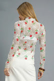 Embroidered Mesh Long Sleeve Floral Blouse