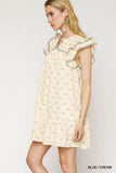 Ruffled Cap Sleeve Bow Pattern Mini Dress