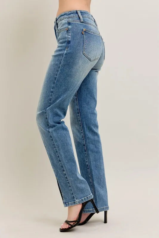 High Waist Vintage-Inspired Seam & Slit Straight-Leg Jeans