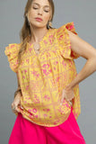 Floral Ruffle V-Neck Cap Sleeve Top