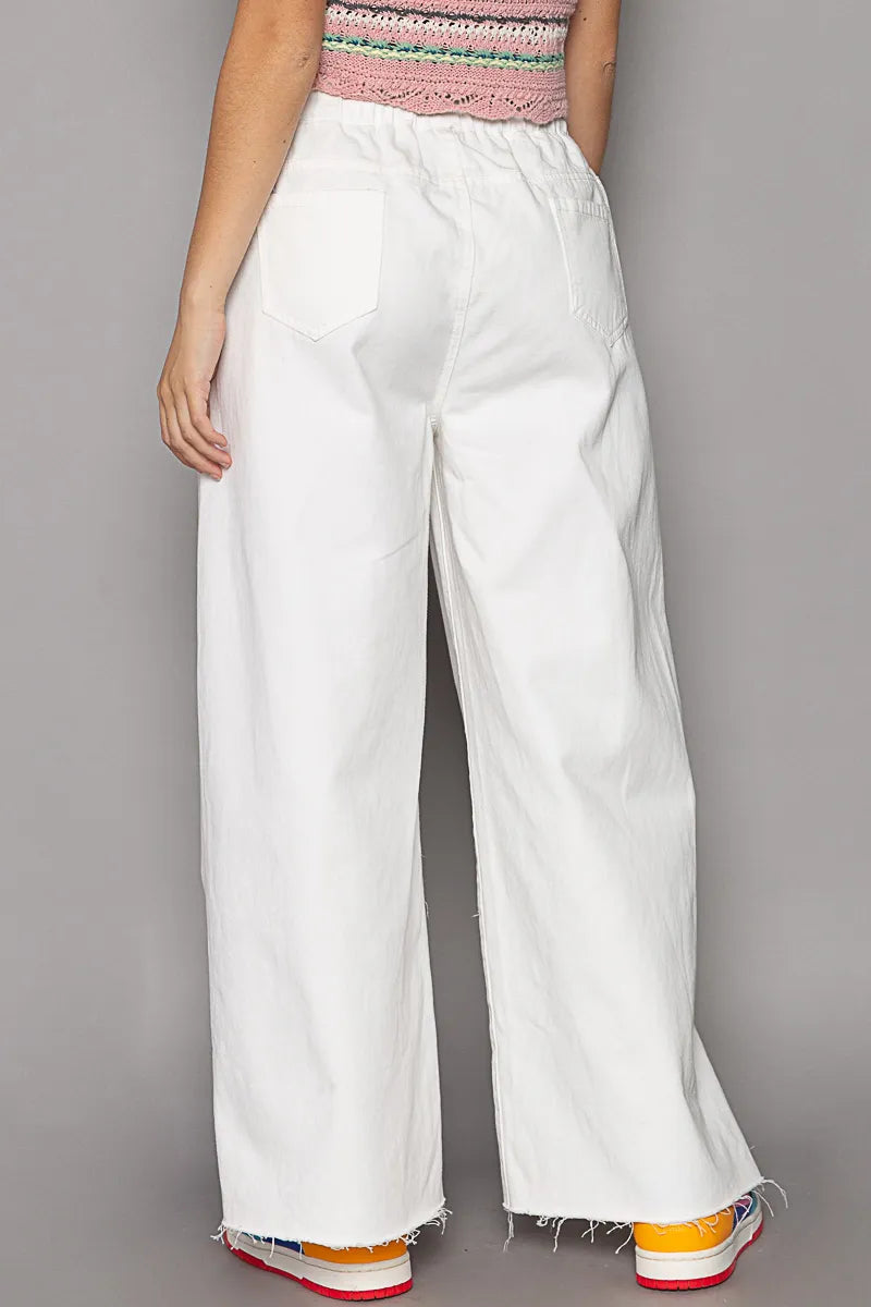 Ripped Drawstring Split Wide Leg Bottoms