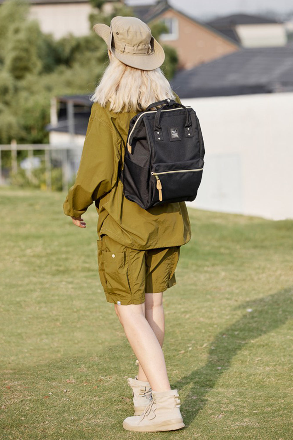 Waterproof Canvas Backpack Bag with Side Pockets - Navy