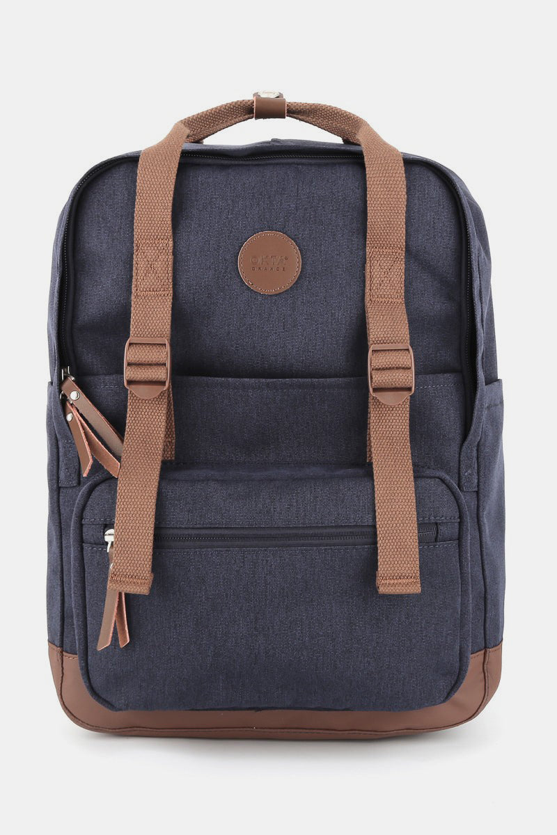 Waterproof Canvas Backpack Bag with Side Pockets - Navy