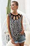 Leopard Printed Soft Rib Knit Front Sut Out Top