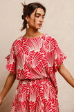 Tropical Palm Ruffled Sleeve Blouse