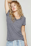 Ribbed V-Neck T-Shirt with Overlock Stitching Detail