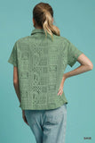 Lace Patch Short Sleeve Button-Up Shirt