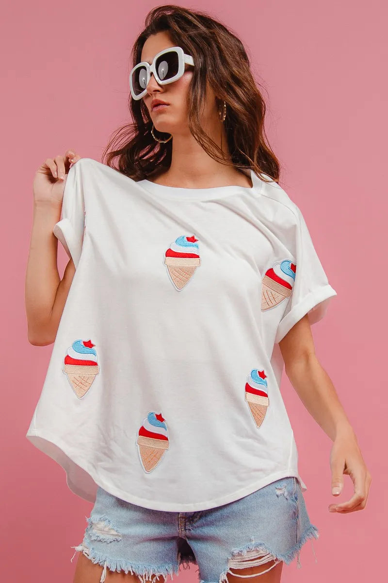 Oversized Patriotic Ice Cream Print Tee