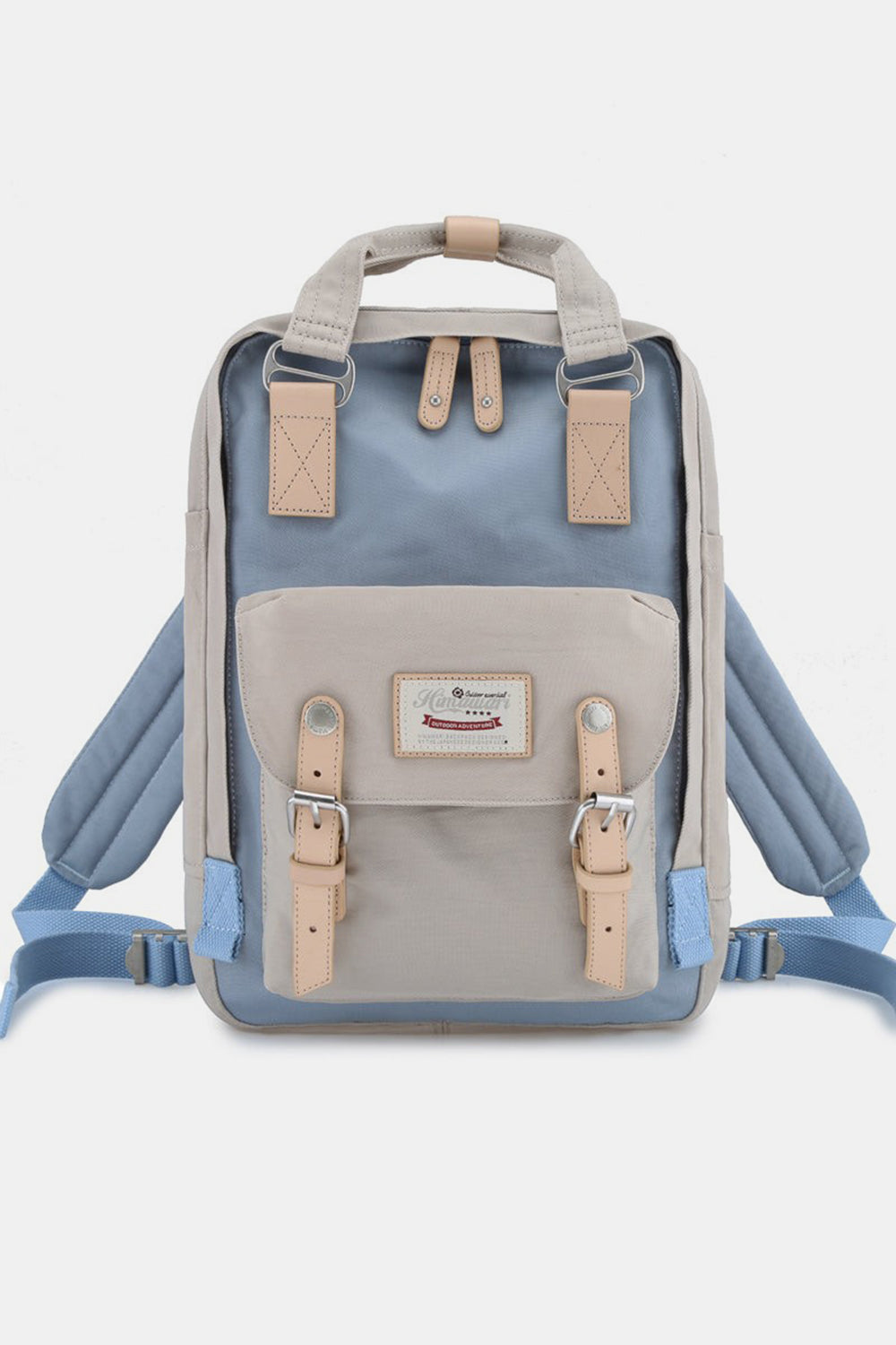 Contrast Waterproof Nylon Backpack Bag - Pink/Blue/Ivory