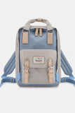 Contrast Waterproof Nylon Backpack Bag - Pink/Blue/Ivory
