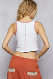 Crew Neck Cropped Top with Intricate Embroidery