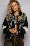 Baroque Embroidered Vintage-Inspired Denim Jacket with Raw Hem