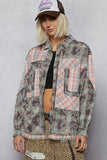 Patchwork Vintage Long Sleeve Shirt with Distressed Denim Highlights