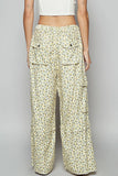 Wide-Leg Floral Cargo Pants with Lace Waist Tie