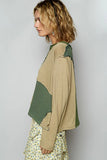 Geometric Patchwork V-Neck Long Sleeve Top