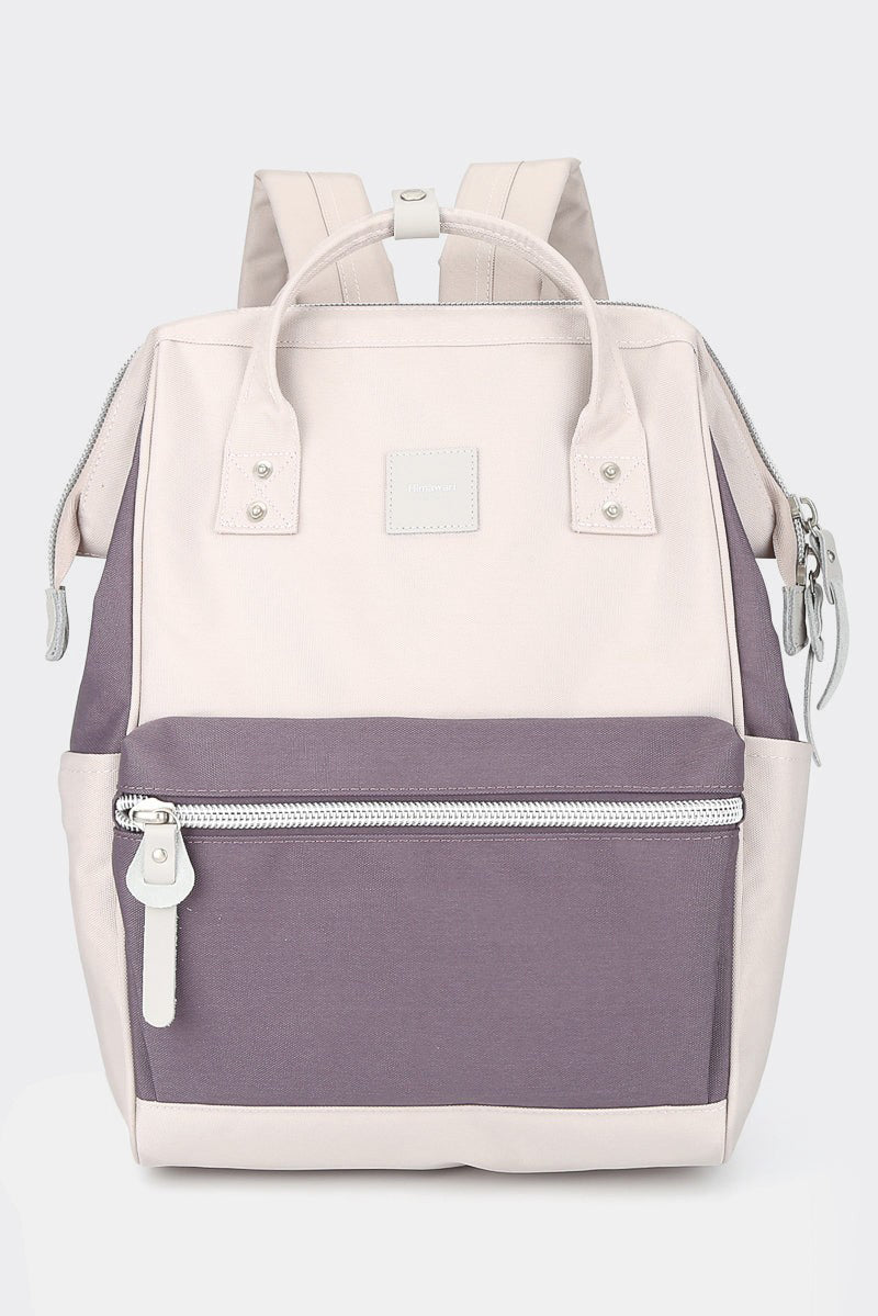 Water Resistant Canvas Backpack Bag with Side Pockets - Magenta/Cream