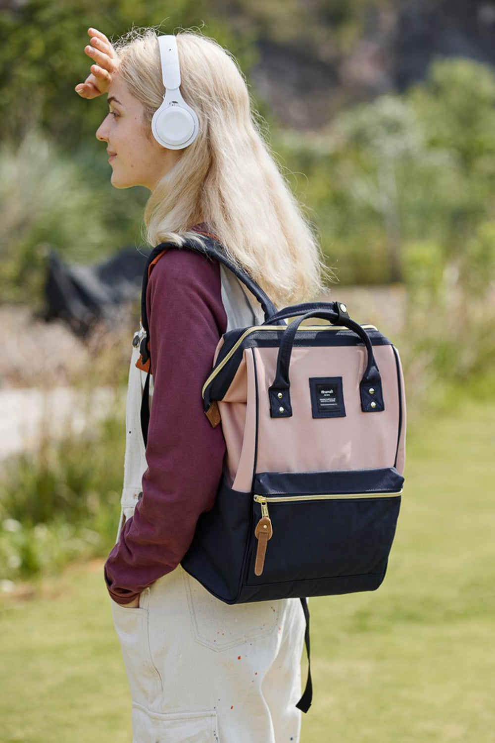Waterproof Canvas Backpack Bag with Side Pockets - Light Blue