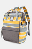 Striped Waterproof Nylon Backpack Bag with Side Pockets - Yellow