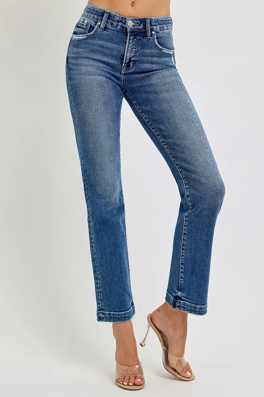 Full Size Mid Rise Elastic Waist Vintage-Inspired Straight Jeans