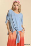 Cold Shoulder Round Neck Top with Knot-Tie Details and Side Slits