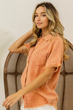 Textured Grid Button-Down Blouse