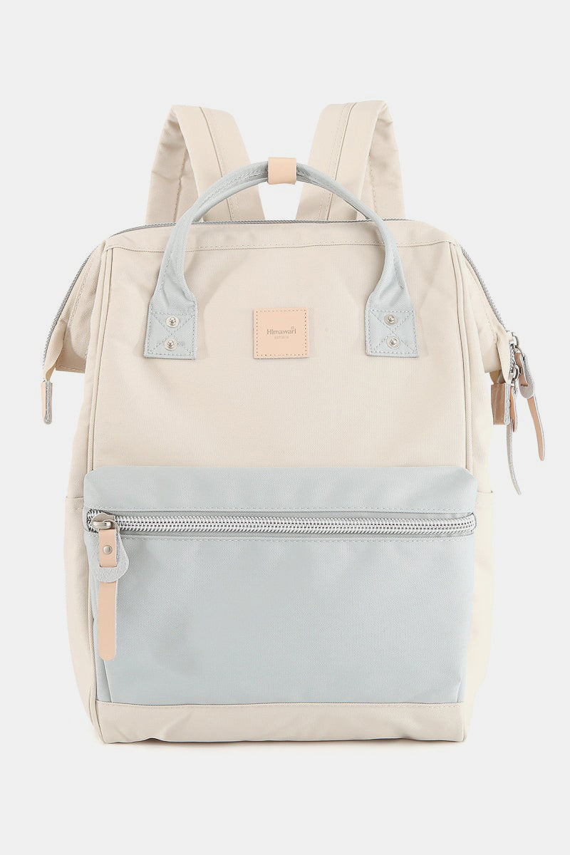 Water Resistant Canvas Backpack Bag with Side Pockets - Cream/L.Green