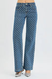 High Waist Bow-Embellished Wide Leg Jeans