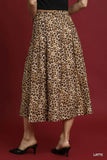 Leopard Print A-Line Midi Skirt with Drawstring