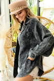 Distressed Denim Shirt Jacket with Raw Hem