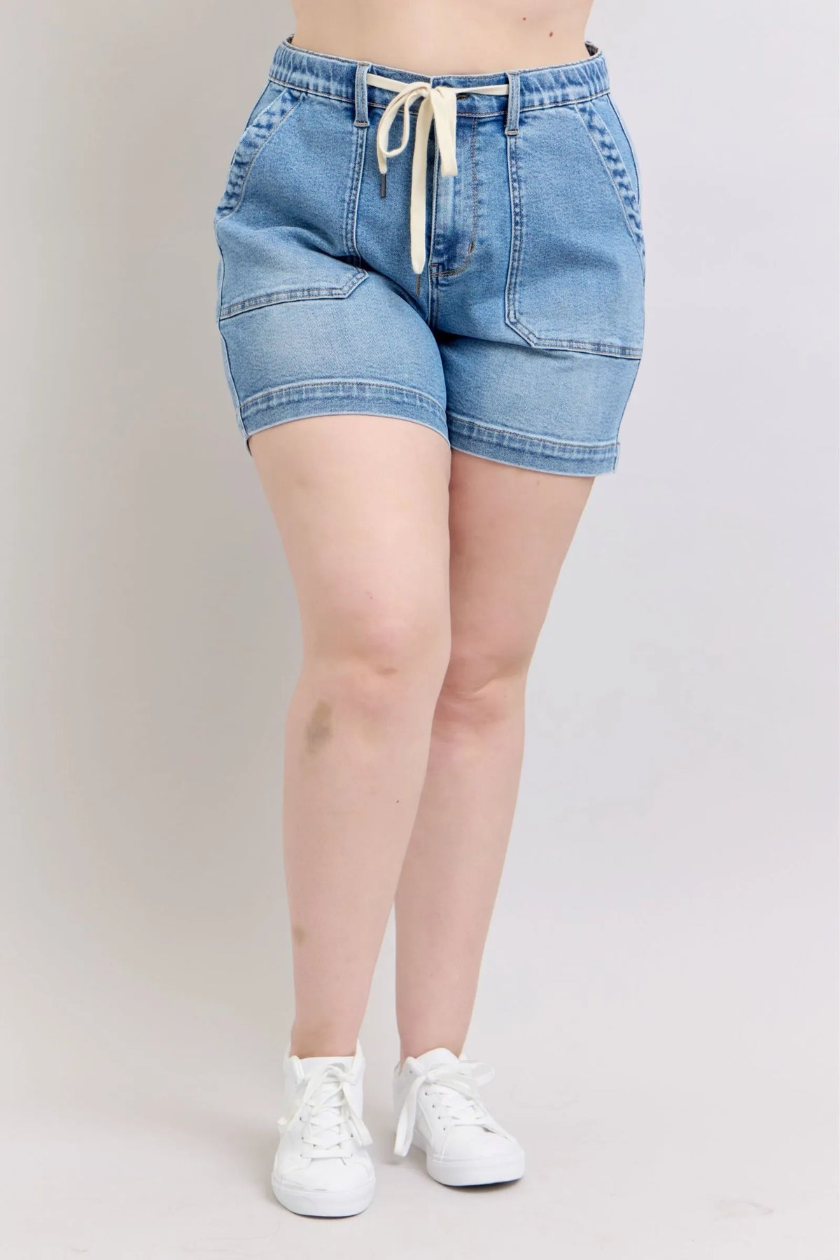High Waist Vintage Wash Drawstring Denim Shorts